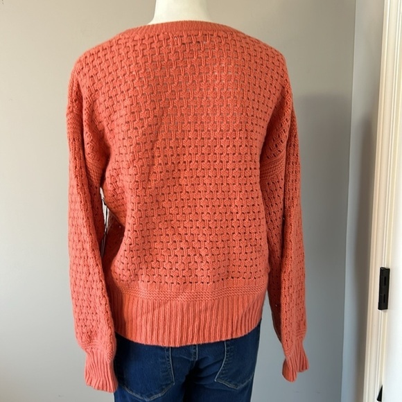 NAADAM Cashmere Wool Open Stitch Crewneck Sweater Coral Designer Sz S NEW - Picture 7 of 14